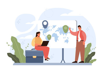 Search concept. Character looking for opportunities, decisions