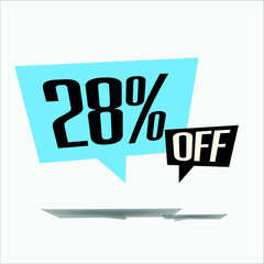 28% off discount sticker sale blue tag isolated vector illustration. discount offer price label, vector price discount symbol floating