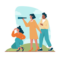 Search concept. Character looking for opportunities, decisions