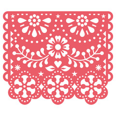 Mexican traditional Papel Picado vector design inspired by traditional cut out decoration from Mexico, floral garland decor
