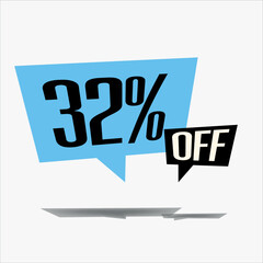 32% off discount sticker sale blue tag isolated vector illustration. discount offer price label, vector price discount symbol floating