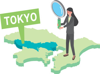 東京を調査する女性