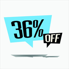 36% off discount sticker sale blue tag isolated vector illustration. discount offer price label, vector price discount symbol floating