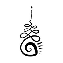 Unamole Samadhi Sacred Geometry. Hindu and Buddhist symbol. Good for tattoo, yoga logo, boho print, poster, t-shirt and more. Buddhism brush ink hand drawn clipart design. Isolated black and white