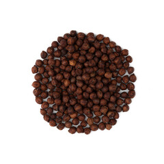 pile of brown chickpeas isolated on white backraund