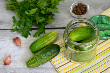 canned cucumbers for winter with garlic, parsley and allspice