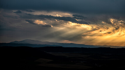 Silhouettes of the mountains against the sunset. Tatra Mountains, Slovakia.