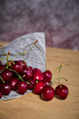 cherries in a bag from the newspaper