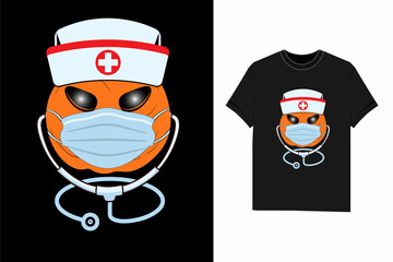 Nurse Pumpkin wearing a mask illustration Halloween t shirt design