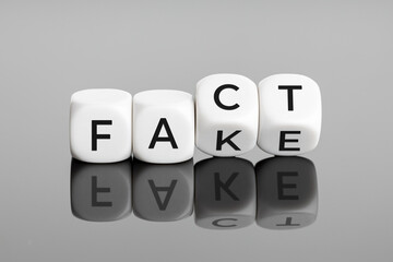 Fact or Fake concept. Flipping white blocks with text