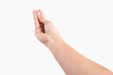 Male asian hand gestures isolated over the white background. GRAB POSE.
