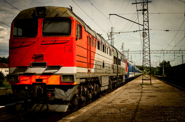 Train at the station in Gagra, Abkhazia. Train arrival at train station