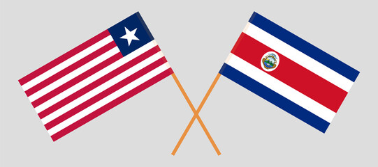 Crossed flags of Liberia and Costa Rica. Official colors. Correct proportion