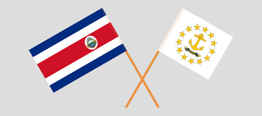 Crossed flags of the State of Rhode Island and Costa Rica. Official colors. Correct proportion