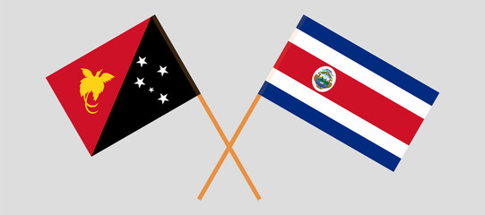 Crossed flags of Papua New Guinea and Costa Rica. Official colors. Correct proportion
