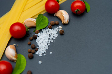 Ingredients for pasta. We cook at home. Kitchen.