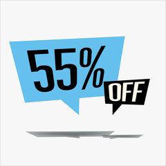55% off discount sticker sale blue tag isolated vector illustration. discount offer price label, vector price discount symbol floating