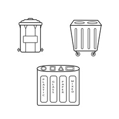 Garbage cans and container, vector illustration of a set of garbage sorting tanks.