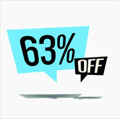 63% off discount sticker sale blue tag isolated vector illustration. discount offer price label, vector price discount symbol floating