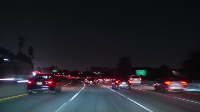Hyper lapse of night driving on a free way in Los Angeles, California