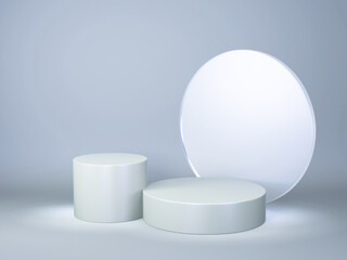 3D illustration of minimal gray color podium stand for product showcase with work path