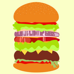 hamburger on a white background. Hamburger with patty, cheese, ketchup and salad clipart.