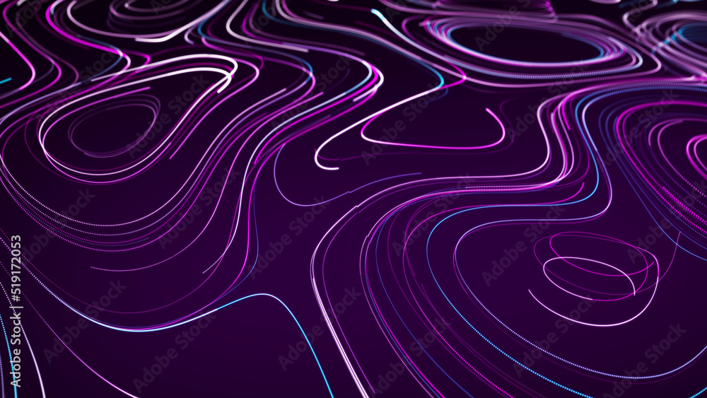 Poster flow of particles. big data visualization. digital technology wave. futuristic cyberspace. abstract 
