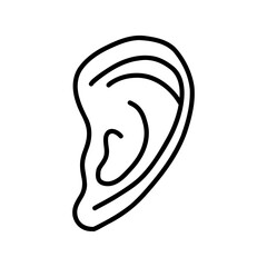 Human ear. Auditory organ. Black and white vector isolated doodle illustration hand drawn