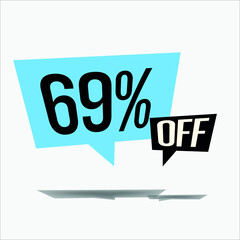 69% off discount sticker sale blue tag isolated vector illustration. discount offer price label, vector price discount symbol floating