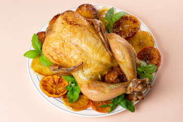 Grilled chicken with caramelized apples and oranges