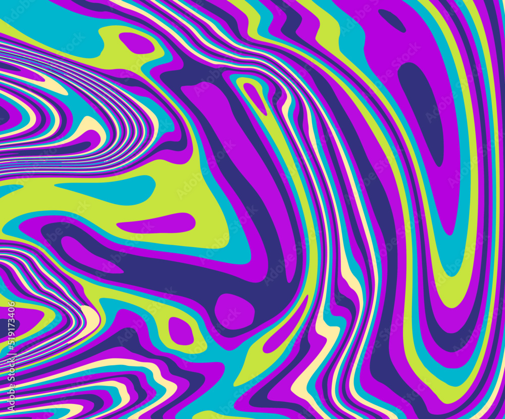 Poster the 1970s-style wavy retro background in a psychedelic bright acidic colors.