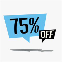 75% off discount sticker sale blue tag isolated vector illustration. discount offer price label, vector price discount symbol floating