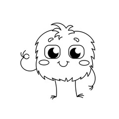 Cute and funny baby monster coloring book page for kids with doodle and zentangle elements. Vector hand drawn isolated.