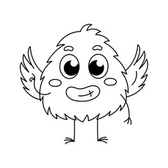 Cute and funny baby monster coloring book page for kids with doodle and zentangle elements. Vector hand drawn isolated.