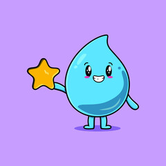 Cute cartoon water drop character holding big golden star in cute modern style design