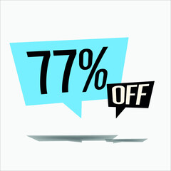 77% off discount sticker sale blue tag isolated vector illustration. discount offer price label, vector price discount symbol floating