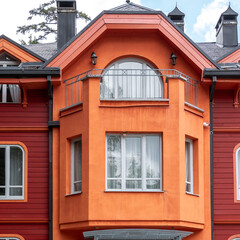 Fototapeta na wymiar Part of red-orange colorful building, exterior detail
