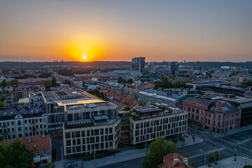 Aerial summer beautiful sunset view of Vilnius downtown, Lithuania