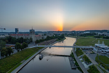 Aerial summer beautiful sunset view of Vilnius downtown, Lithuania