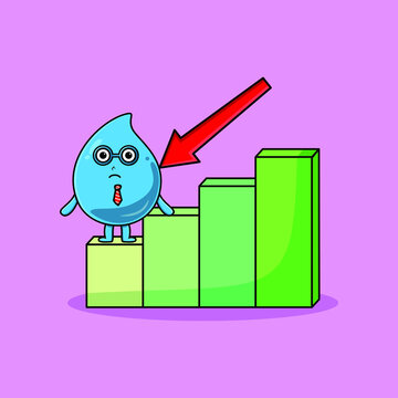 recommend clip art: Water drop cute businessman mascot character with a inflation chart cartoon style design
