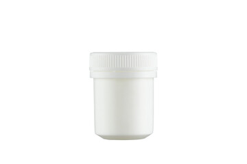 White plastic medical jar on a white background.
White plastic can.