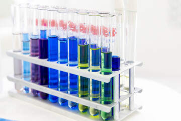 colorful test tubes in a chemical laboratory