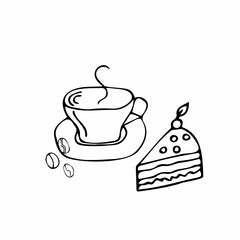 a cup of coffee and cake, cookies