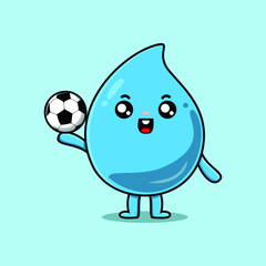 Cute cartoon water drop character playing football in concept flat cartoon style illustration