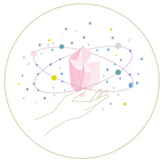 Logo main femme  et cristal rose dans un cercle