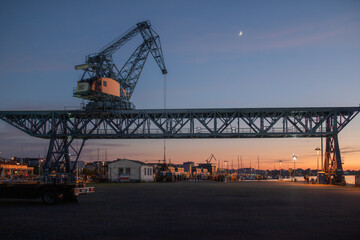 View of the commercial harbour of Stralsund with cranes