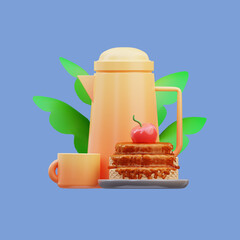 3d rendering of cute icon illustration having breakfast with french fries and soda