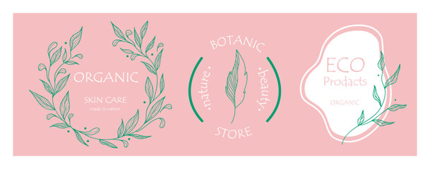 Set of botanical logos for your business. Perfect for cosmetic brands. Eco-design. Sustainable life.