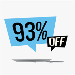 93% off discount sticker sale blue tag isolated vector illustration. discount offer price label, vector price discount symbol floating