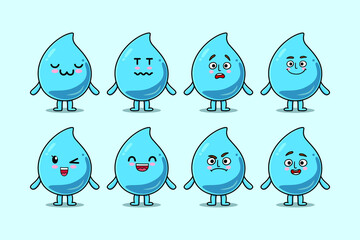 Set kawaii water drop cartoon character with different expressions cartoon face vector illustrations